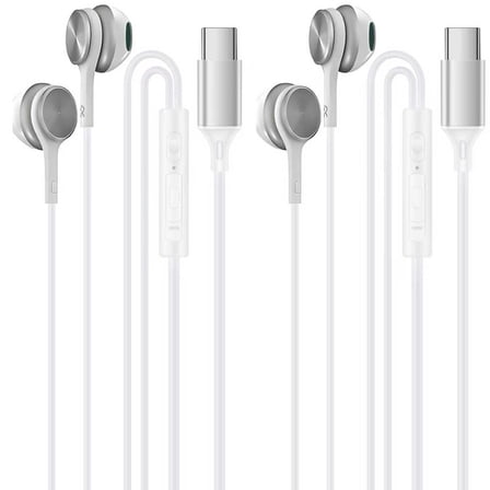 2PACK Usb C Headphones Wired,AILKIN Magnetic Type C Wired Earphones in-Ear with Mic Microphone Noise Canceling Type C Earbuds for Android Compatible with iPhone 15/16/17 Headphones Wired,Silver