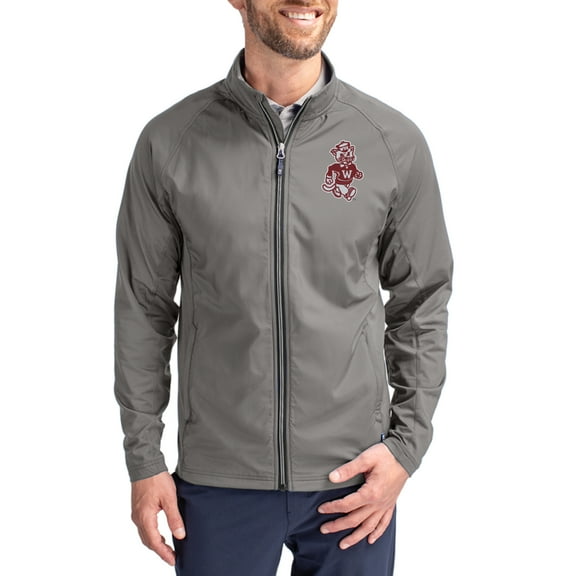 Men's Cutter & Buck Gray Washington State Cougars Vault Logo Adapt Eco Knit Raglan Full-Zip Jacket