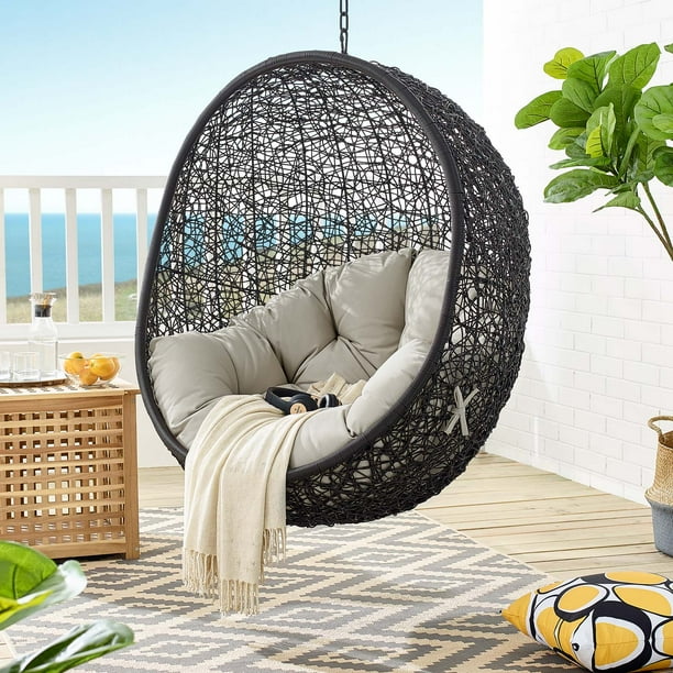 Encase Swing Outdoor Patio Lounge Chair without Stand – Black/Beige – Modway For Sale
