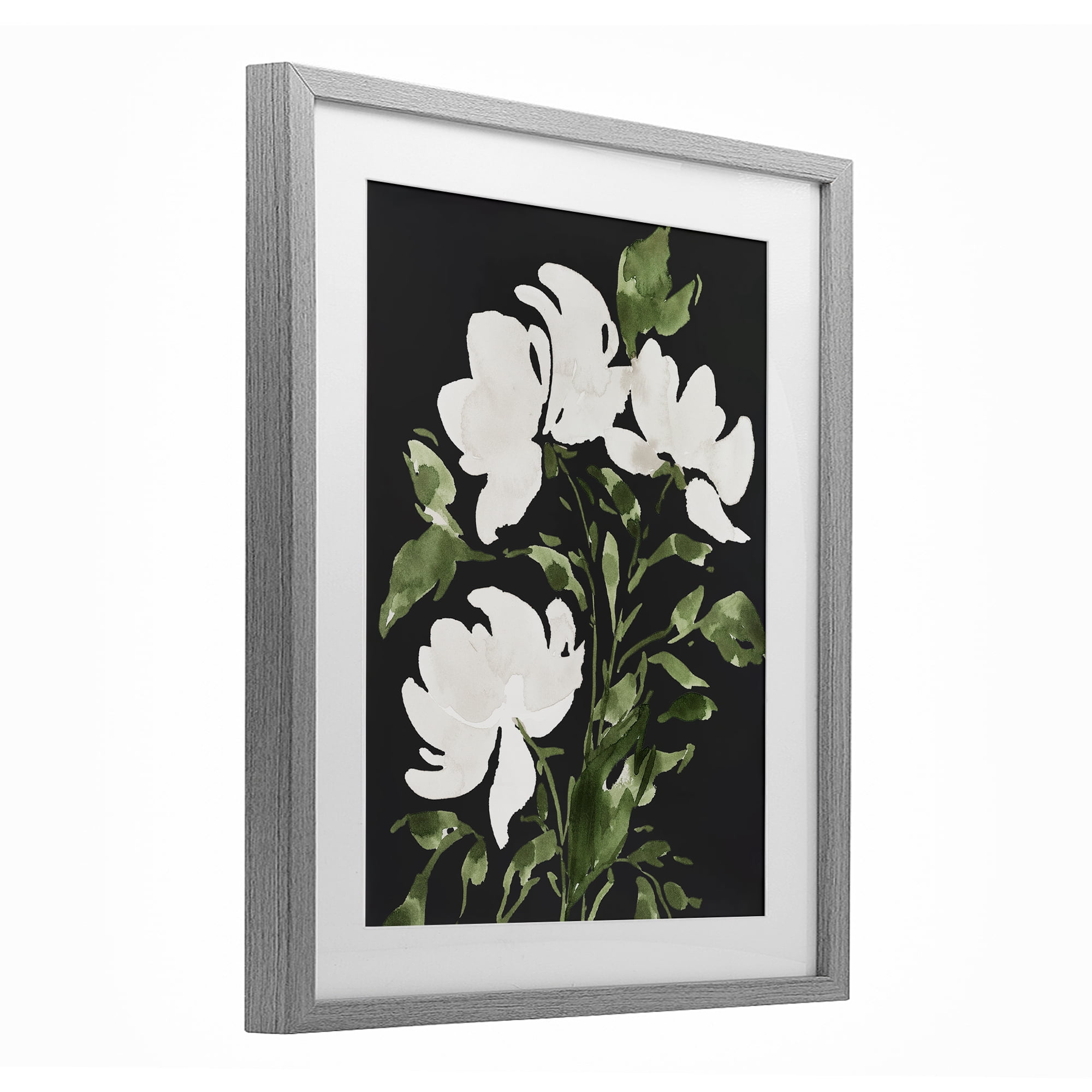 Stupell Industries White Over Black Floral Gray Framed Print Under Glass, design by Lucille Price