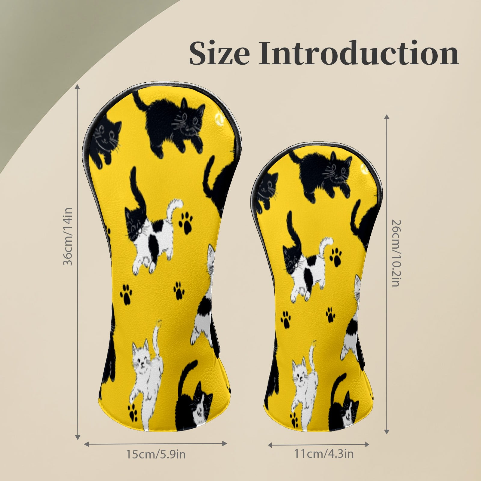 Golf Head Covers for Woods and Driver Waterproof Leather Golf Club Head Covers for Women Men Golf Driver Fairway Wood Headcover Black-White Cat & Paw Pattern
