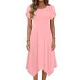 thumbnail image 1 of TaTaai Short Sleeve Flutter Sleeve Dress Women's Solid Color Round Neck Midi Dress Casual Irregular Hem Lightweight Stretchy Wear Gift, 1 of 6
