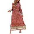thumbnail image 1 of Robe Maxi à Manches Longues pour Femmes - Col en V, Décontractée, Boutonnée, Bohème, à Imprimé Floral, Automne, Longues Robes, 1 of 6