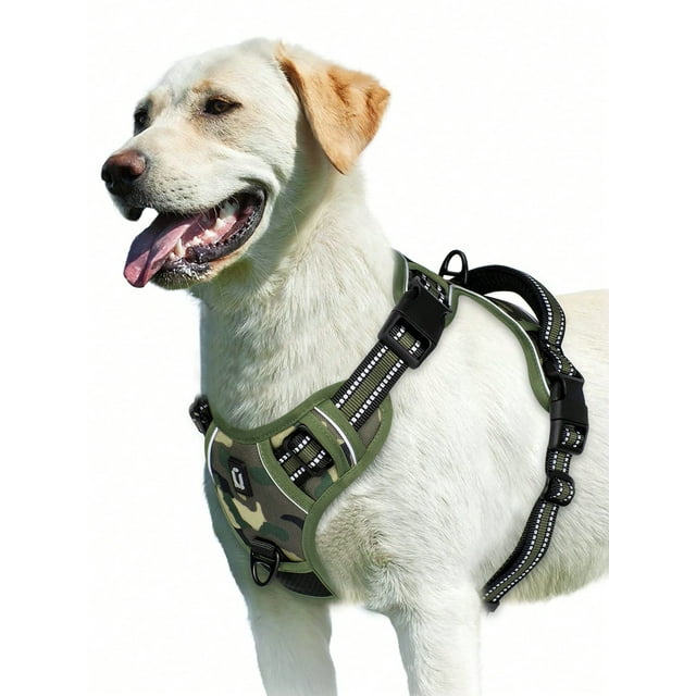 Harnais pour Chien Sans Traction, Harnais Réfléchissant pour Chien avec Clip avant Sans Étranglement, Gilet pour Animaux de Compagnie Rembourré Doux Réglable avec Poignée de Contrôle Facile pour Petits à Grands Chiens