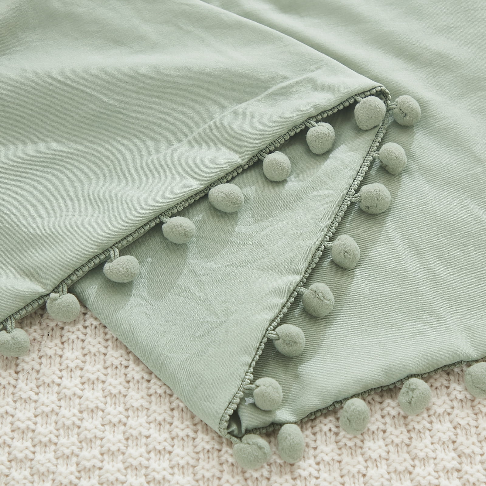 Move Over Sage Green Body Pillow Cover 20x54 inches Boho Chic Pom Poms Fringe Pattern Body Pillowcase 100% Washed Microfiber