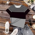 thumbnail image 4 of LNWUY Women's Fashion Striped Colorblock T-Shirt Casual Short Sleeve Crewneck Tee Graphic Tops for Daily Wear Gray XL, 4 of 6
