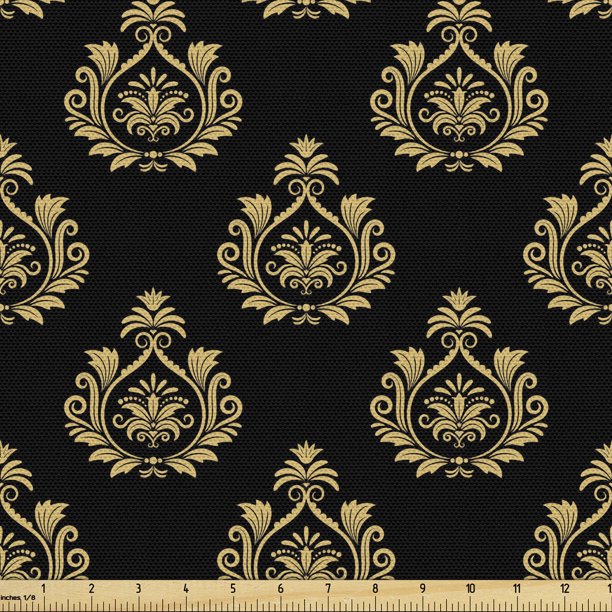 Damask Fabric by the Yard, Victorian Baroque Scrolling Flowers Swirly Vintage Renaissance Rococo