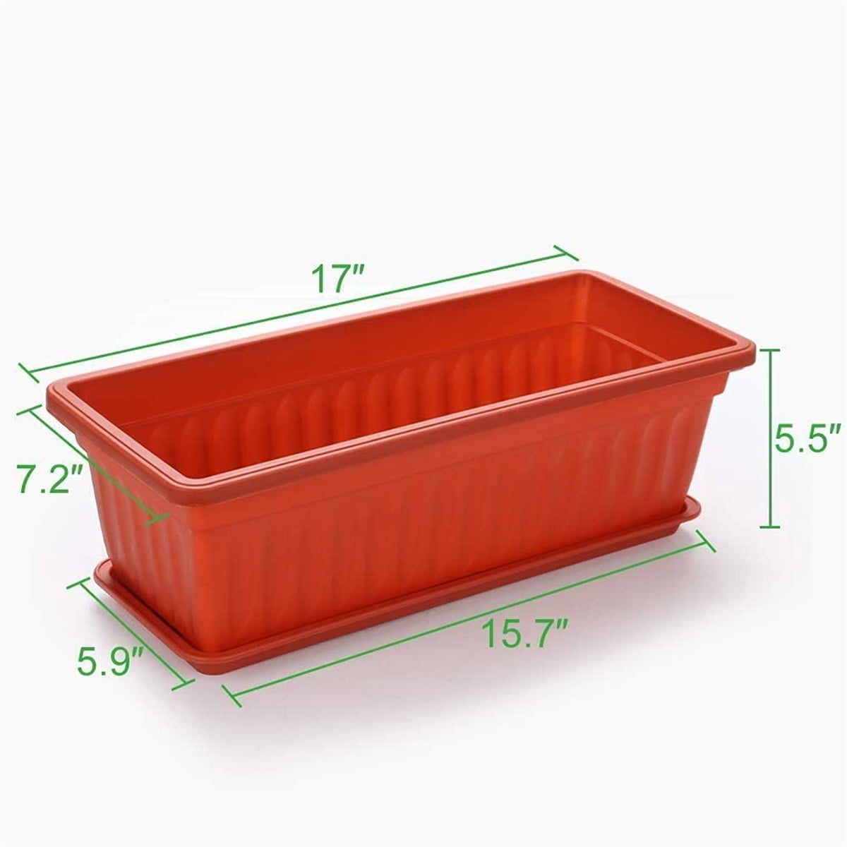 Casewin 3 Pack Window Box Planters, 17 Inches Plastic Rectangular Window Planters Flower Box Planter Plant Containers with Tray for Balcony, Windowsill, Garden (Terracotta)