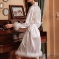 thumbnail image 4 of Kaemgyyd Women's Silk Robe Short Cute Fuzzy Trim Satin Long Sleeve Bride Comfy Sleepwear Soft Lightweight Belted Bathrobe, 4 of 4