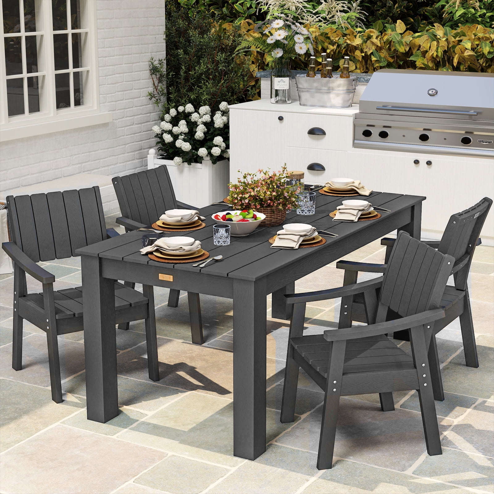 Wingyz 5PCS Patio Dining Set, All Weather Outdoor Furniture Set Plastic Dining Table with 4 Chairs