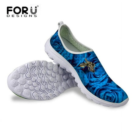 

FORUDESIGNS Summer Popular Women Super Light Mesh Shoes Flower Pattern Breathable Slip-on Flats Female Casual Beach Water Shoes