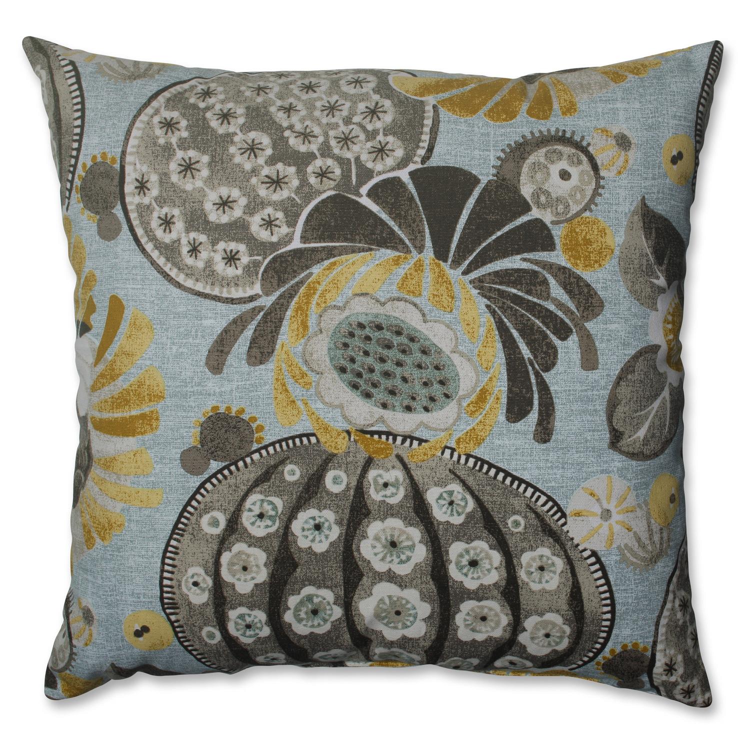 18" Wild Flowers Sky Blue, Golden Yellow and Gray Floral