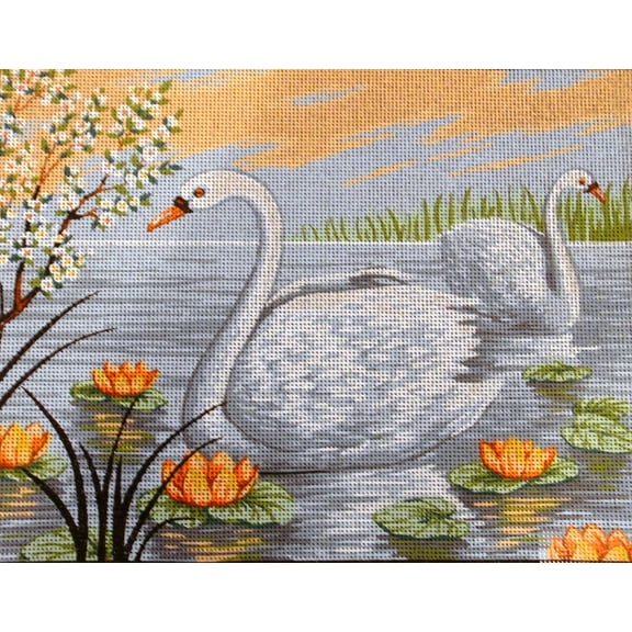 "Swans" Printed Canvas for  Needlepoint Tapestry Gobelin  Embroidery Gobelin L E30