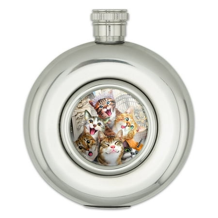 

Cats Selfie at London Palace England Britain Round Stainless Steel 5oz Hip Drink Flask