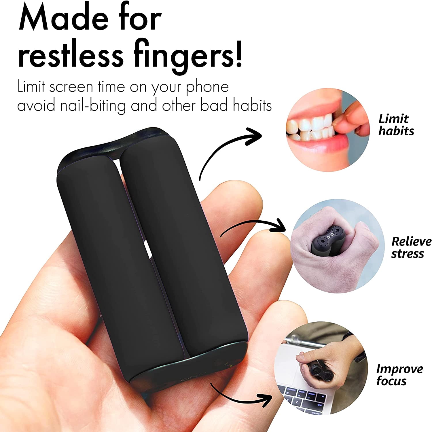 Black ABS Junior ONO Roller - Handheld Fidget Toy for Adults and Kids | Help Relieve Stress, Anxiety, Tension | Promotes Focus, Clarity | Compact, Portable Design