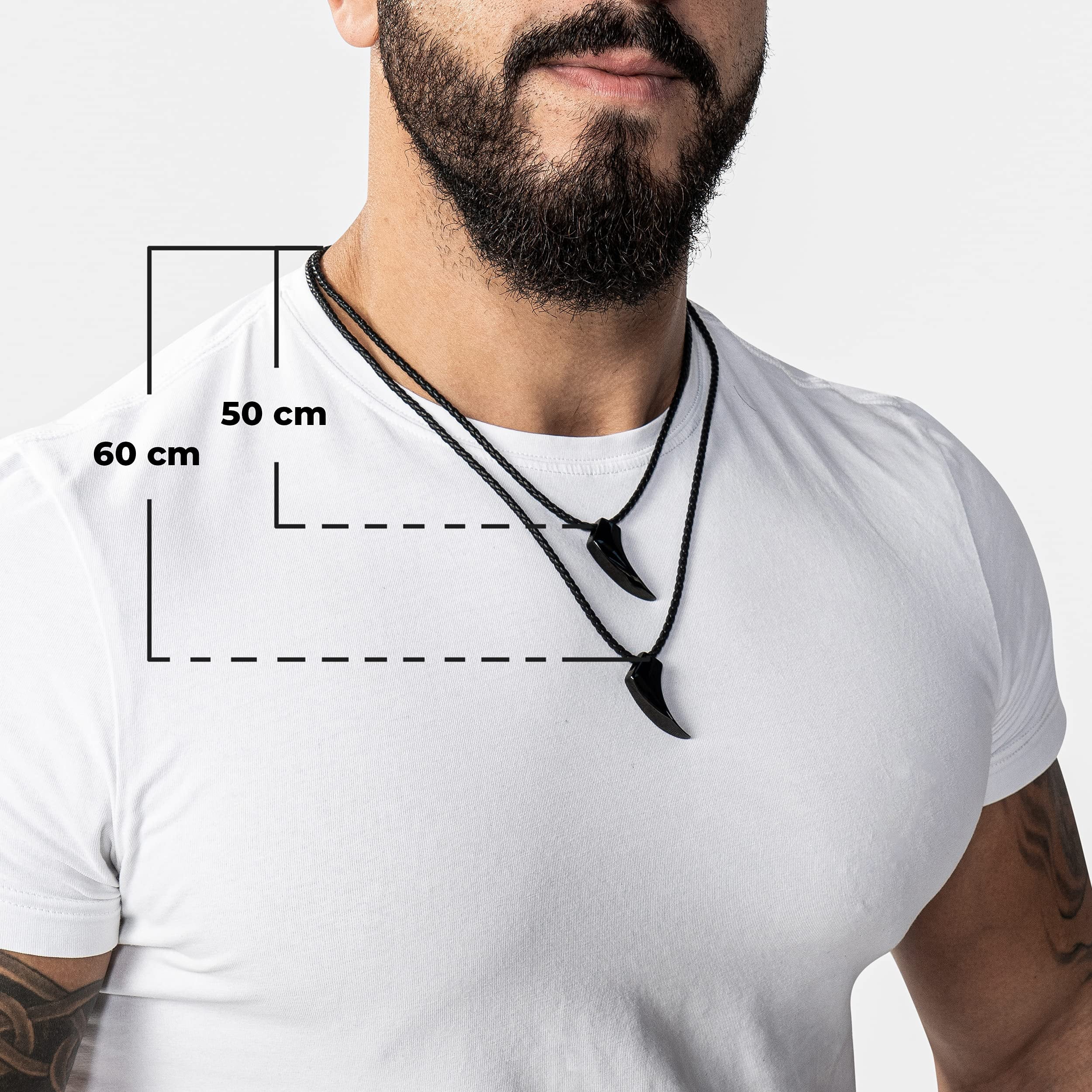 SERASAR Leather Necklace for Men "Wolf" with Stainless steel Pendant and Magnetic Closure, Black 50cm, incliding Gift box