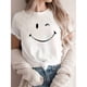 thumbnail image 1 of Playera estampada con sonrisa, manga corta y cuello redondo, top casual para verano y primavera, ropa de mujer, 1 of 6