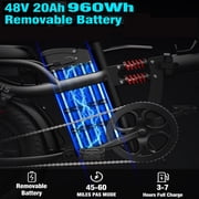 1000W Peak 2 Seater Electric Bike, 16 x 3.0 Fat Tire Electric Bicycle for Adults, 48V 20Ah Battery, Up to 30-50 Miles & 30Mph for Outdoor Riding Ebike UL2849