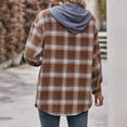 thumbnail image 7 of Yigetop Shirts for Women Women's Long Sleeve Plaid Shirt Jacket Hooded Fashion V Collar Tops Buttons Casual Blouses Plaid Shirts for Women Brown S, 7 of 7
