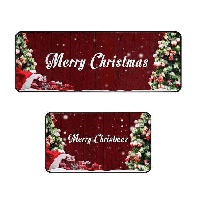 yulier Christmas Kitchen Rugs Set of 2 Anti Fatigue Kitchen Mats for Floor Non Slip Cushioned Kitchen Runner Rug Floor Mats Comfort Standing Mat Christmas Kitchen Decor (15.7"x43"+15.7"x23.6")