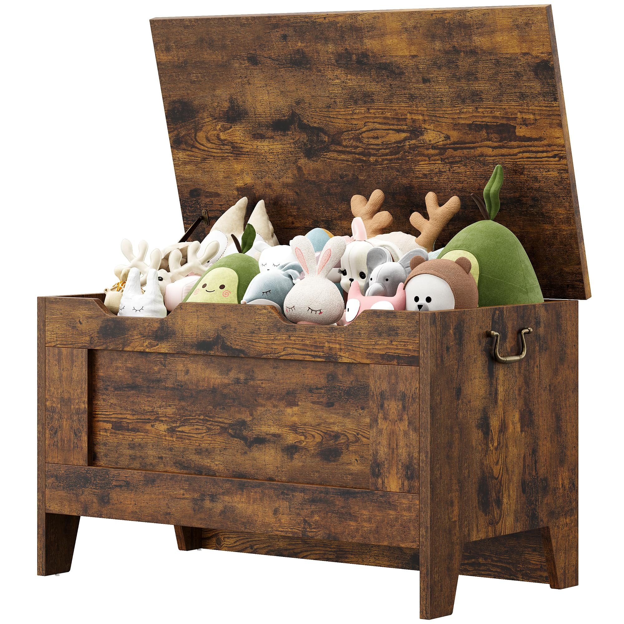 Huisuilinss Storage Bench,24.8” Retro Wooden Storage Chest with U-Shaped Cut-Out Pull, Safety Hinge, Supports 350 lb and Easy Assembly for Toy Box Organizer