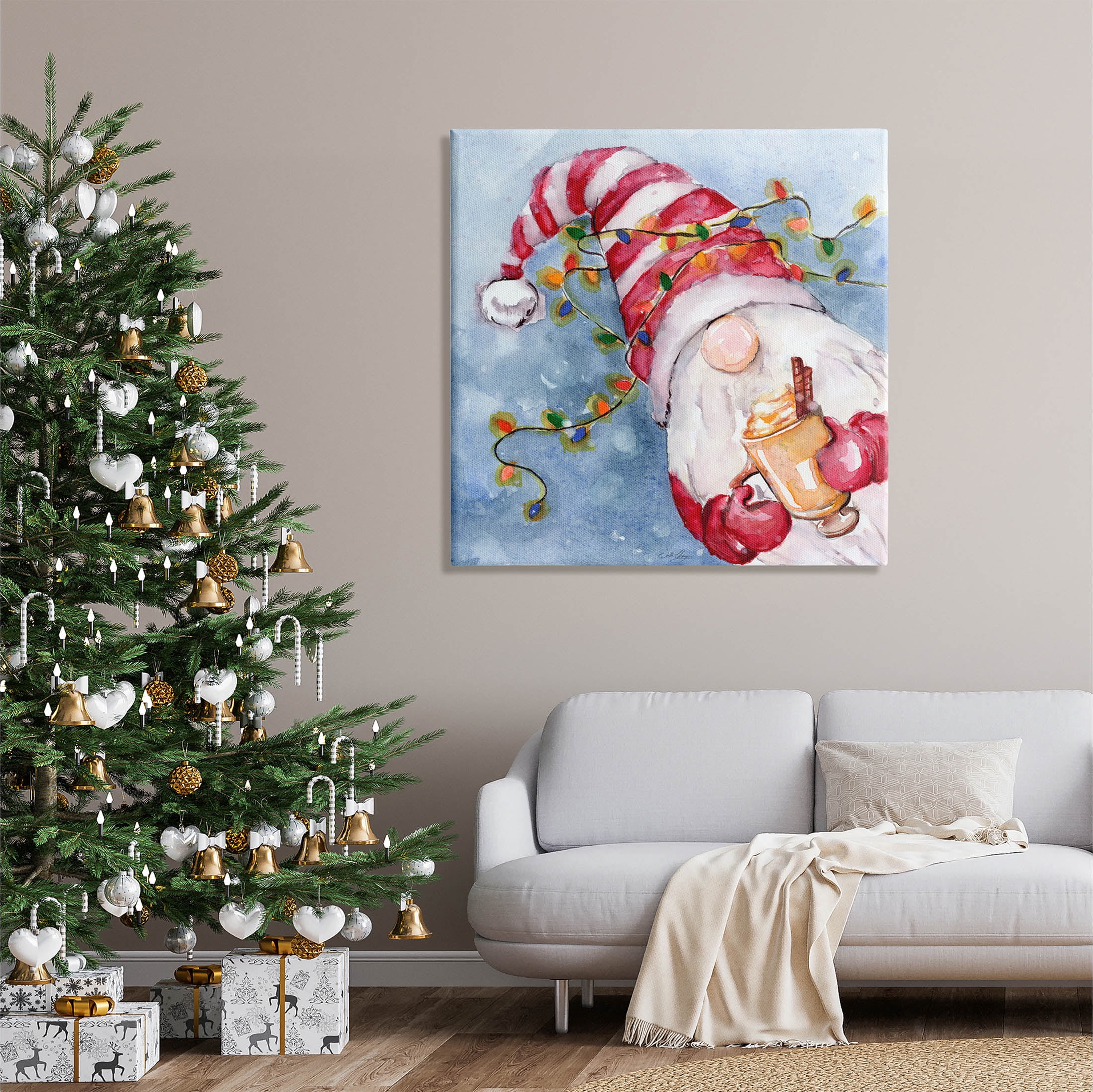 Stupell Industries Santa Gnome Holiday Lights Graphic Art Gallery Wrapped Canvas Print Wall Art, Design by Stella Chang