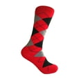 thumbnail image 3 of Men's Middle-Calf Argyle Plaid Scottish Tartan Style Christmas Wedding Groomsman Gift Party Event Celebration Joyous Socks In Red With Black and Light Gray Color, 3 of 7