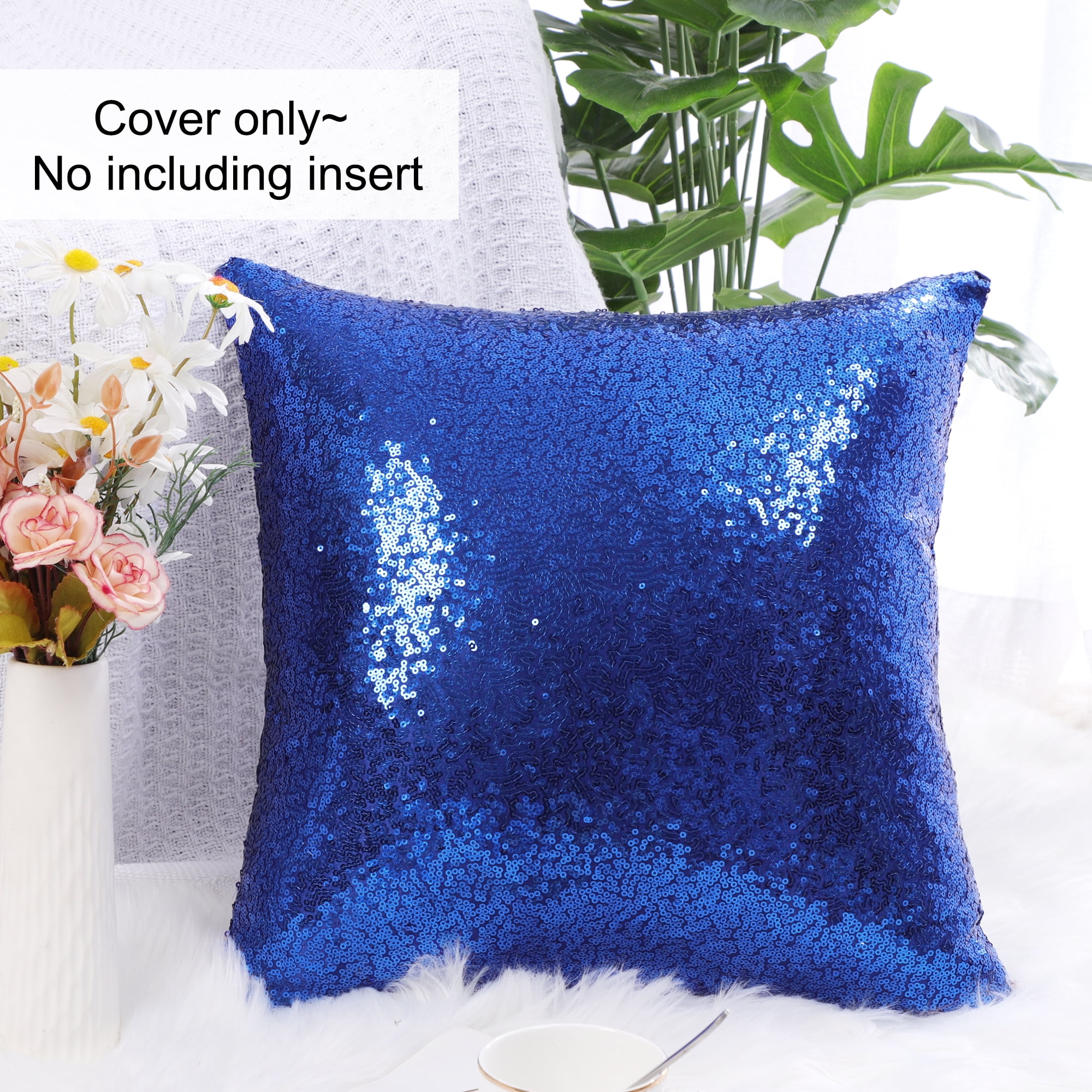 Unique Bargains Sparkling Sequin Decorative Throw Pillow Cover 16" x 16" Royal Blue