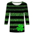 thumbnail image 3 of Yteetum 3/4 Length Sleeve Womens Tops Oversized Crewneck St Patricks Day Shamrocks Graphic Print T Shirt Womens Casual Plus Size Round Neck Loose Irish Festivities Three Quarter Sleeve Shirt, 3 of 6