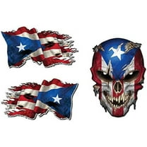 Puerto Rican American USA Flag and Skull Decal Sticker America Puerto Rico Country Pride Bumper Window Car Truck Vehicle Reverse Mirrored