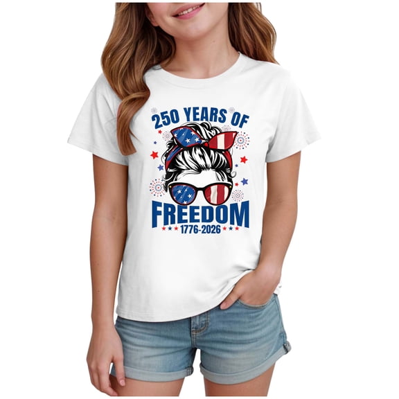 TOWED22 American Flag Girls 4th of July Shirt USA Patriotic Kids Summer T-Shirt for 2-7 Years(White,1-2 Y)