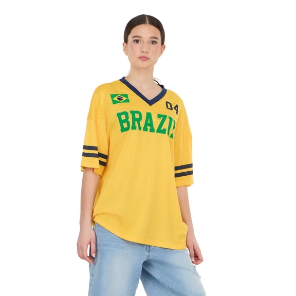 Forever 21 Women's Mesh Oversized Brazil Soccer Jersey Tee, Sizes XXS-XXL