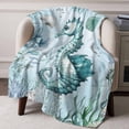 thumbnail image 2 of Flannel Fleece Throw Blanket Seahorse Summer Ocean Shell Lightweight Soft Plush Blankets,Seaweed Coral Cozy Warm Throw Blanket for Couch Sofa Bed Car Office All Season Use 40x50in, 2 of 9