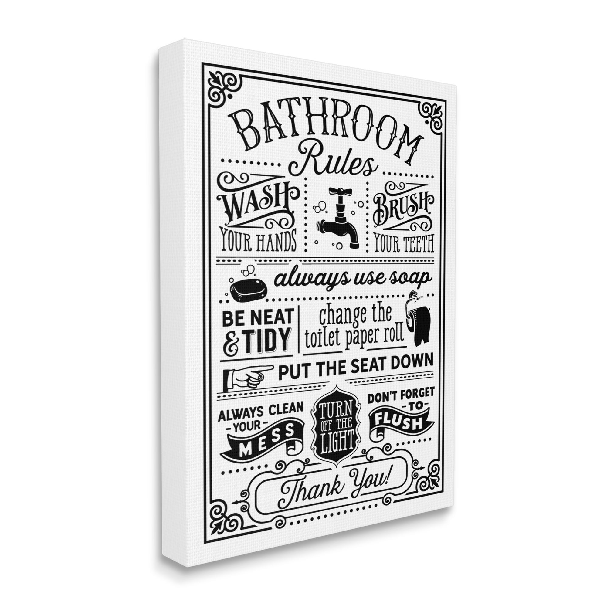 Stupell Industries Vintage Style Bathroom Rules Diagram List Border Graphic Art Gallery Wrapped Canvas Print Wall Art, Design by Lettered and Lined