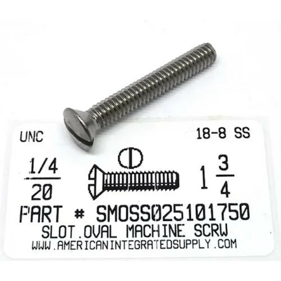 1/4-20X1-3/4 Oval Head Slotted Machine Screws Stainless Steel (5)