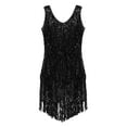 thumbnail image 5 of Doomiva Women's Sparkling Sequin Tassels Samba Rumba Tango Latin Dance Dress Black M, 5 of 7