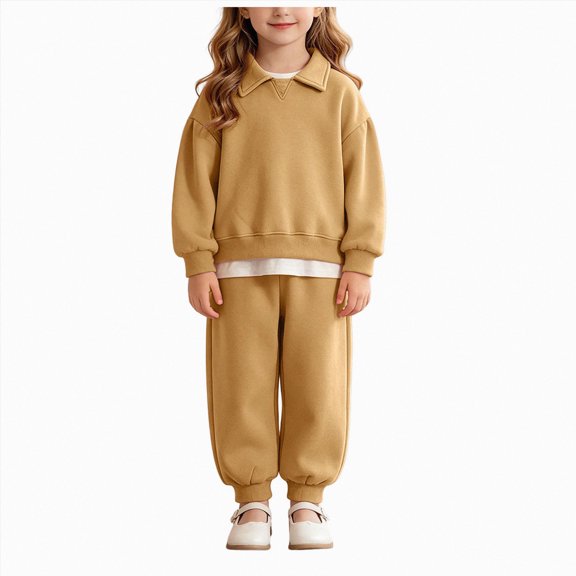 yboeqw Toddler Girls Outfits Fall Winter 3 6 9 12 18 Months 2T 3T 4T Girls Clothing Sets Long Sleeves Collared Top Pants 2Pcs Sets Autumn Winter,Size 3-6 Months