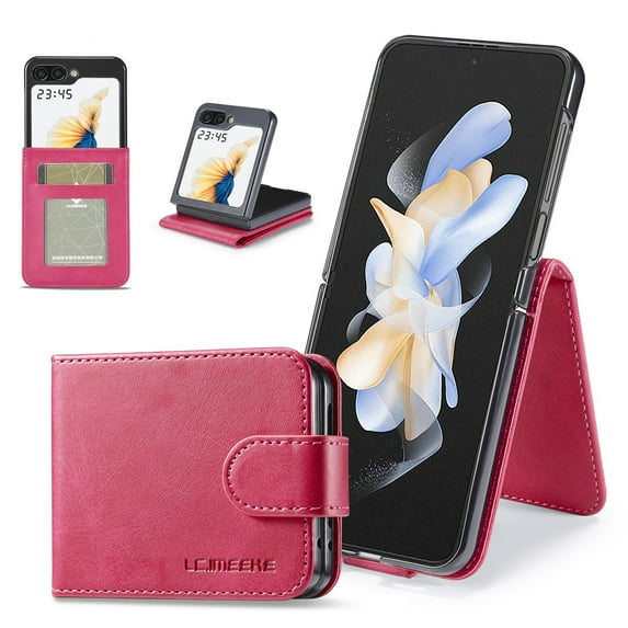 ELEHOLD Slim Leather Case for Samsung Z Flip 5 Purse Case for Women Men, Credit Card Slot Holder Lightweight Protective Case for Samsung Galaxy Z Flip 5 2023,Rose