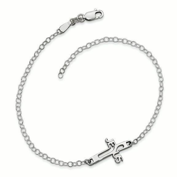 Sterling Silver Rhodium-plated Jesus Cross Anklet