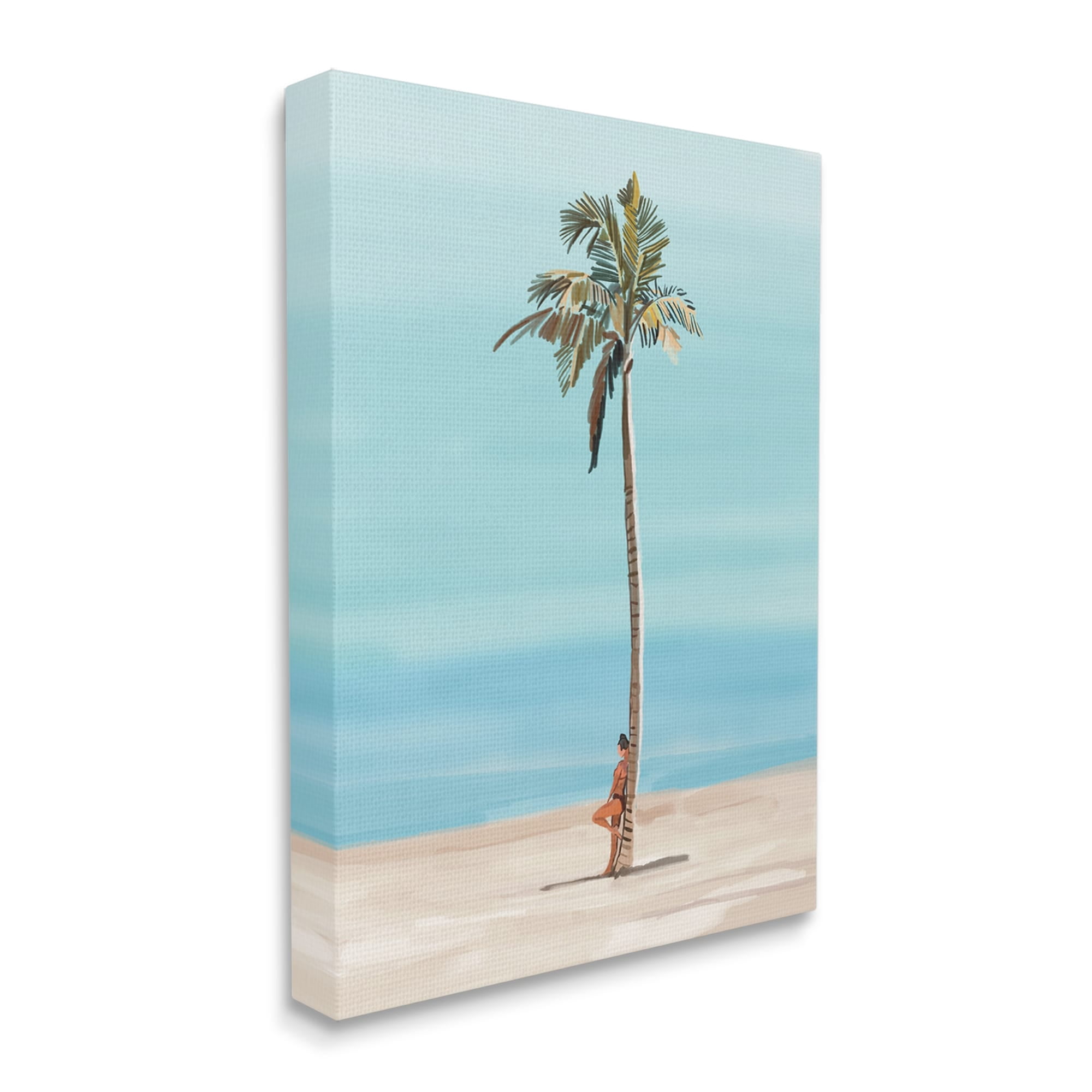Stupell Industries Girl Leaning On Palm Tree Coastal Painting Gallery Wrapped Canvas Print Wall Art