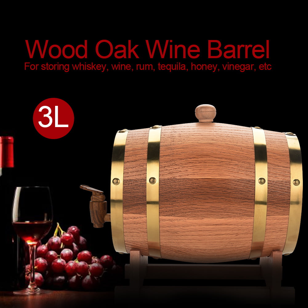 Vintage Wood Oak Timber Wine Barrel Dispenser for Whiskey Beer Wine Bourbon Tequila Rum & More 3 Liters Oak Wine Barrel