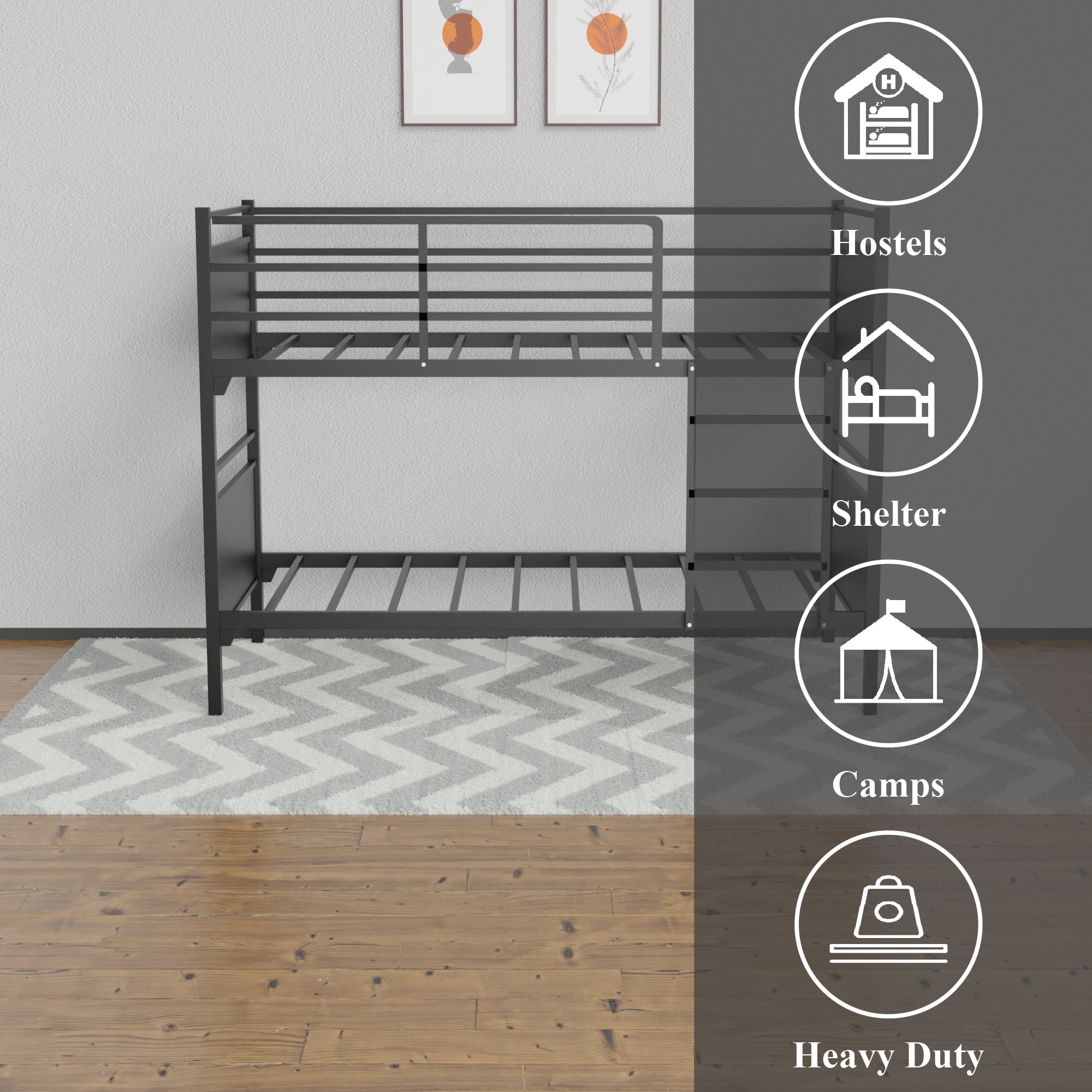 Continental Sleep, 5" Medium Firm Foam Mattress with Metal Bunk Bed, Good for Adult & Teen, 30".