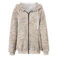 thumbnail image 6 of Women's Fashionable Casual Zippered Hooded Floral Printed Drawstring Furry Sweatshirt Jacket, Beautiful Flower Design,Beige,L, 6 of 6