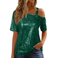 thumbnail image 2 of Xuyuer Women's Off Shoulder Tops Y2K Shirt Slim Fit Ruched Crop Top Short Sleeves Spring Fall Blouse Going Out Shirt Sparkly Tops for Women Sleeve Off Shoulder Top Sequin Concert Outfits, 2 of 9
