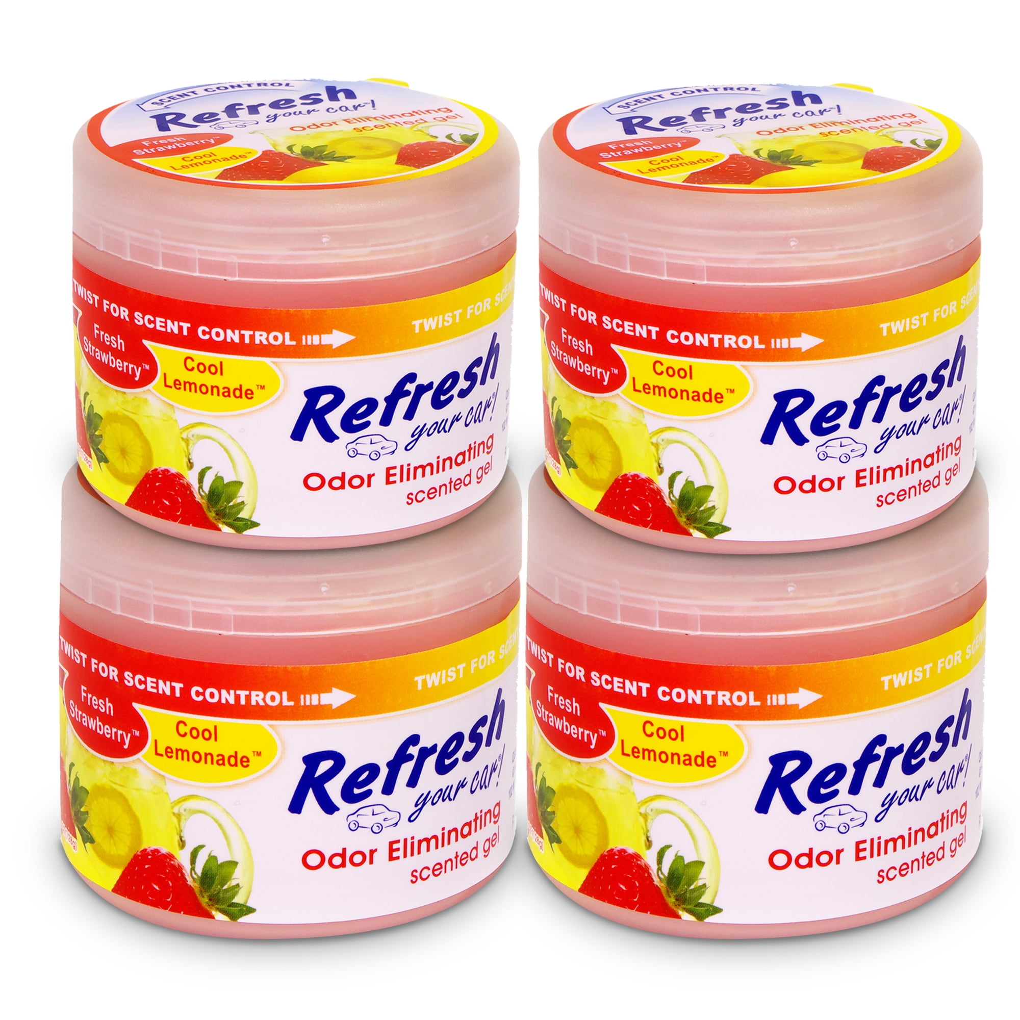 4Pack Refresh Your Car 4.5oz Gel Can Strawberry/Lemonade Car Air