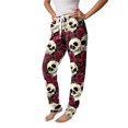 thumbnail image 4 of WULMLEO Women Soft Halloween Gothic Loungewear Jogger Pants, Skull Rose Floral Print, Adjustable Drawstring Elastic Waist Cuffed Ankle Casual Sleep Pajama Trousers Multicolor 3XL, 4 of 5