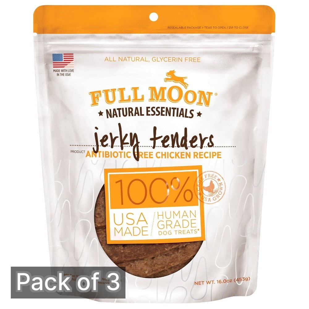 Full Moon Essentials Jerky Tenders, Chicken 16 oz Pouch (Pack of 3)