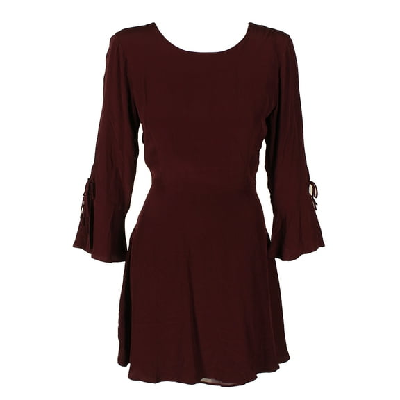 Lucky Brand Womens Burgundy Bell-Sleeve Tie-Back A-Line Peasant Dress 8