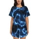 thumbnail image 1 of Balery Blue Lightning Conjunto de Pijama para Mujer con Estampado, Dos Piezas de Manga Corta y Shorts, Ropa de Dormir Suave con Cuello Redondo y Bolsillos-XX-Large, 1 of 6