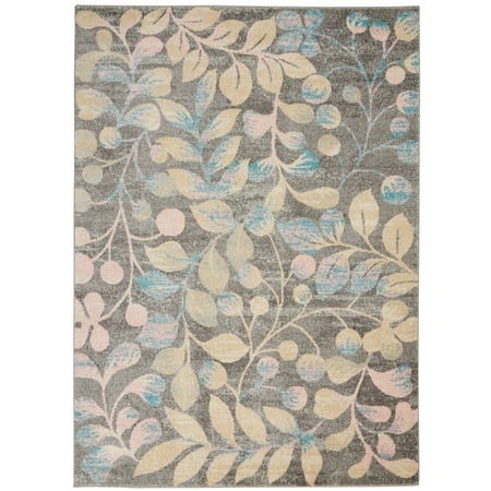 Serene Contemporary Botanical Grey/Beige 5'3" x 7'3" Area Rug, (5' x 7')